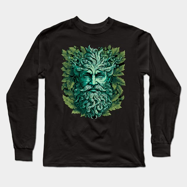 Jack Of The Wood Traditional Pagan Celtic Greenman Long Sleeve T-Shirt by ShirtFace